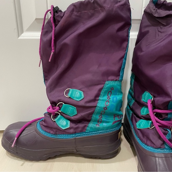Sorel Shoes - Vintage Sorel 15" Winter Boots Women's Size 9 Teal Purple Felt Lined Rubber Snow